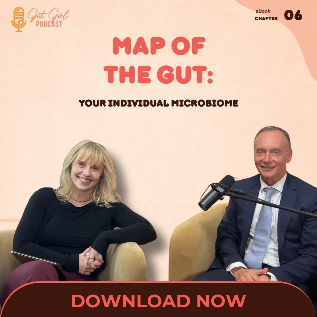 An advertisement for a microbiome mapping app, with a pink and orange gradient background, a red live label in the top left corner, and text encouraging viewers to download now.
