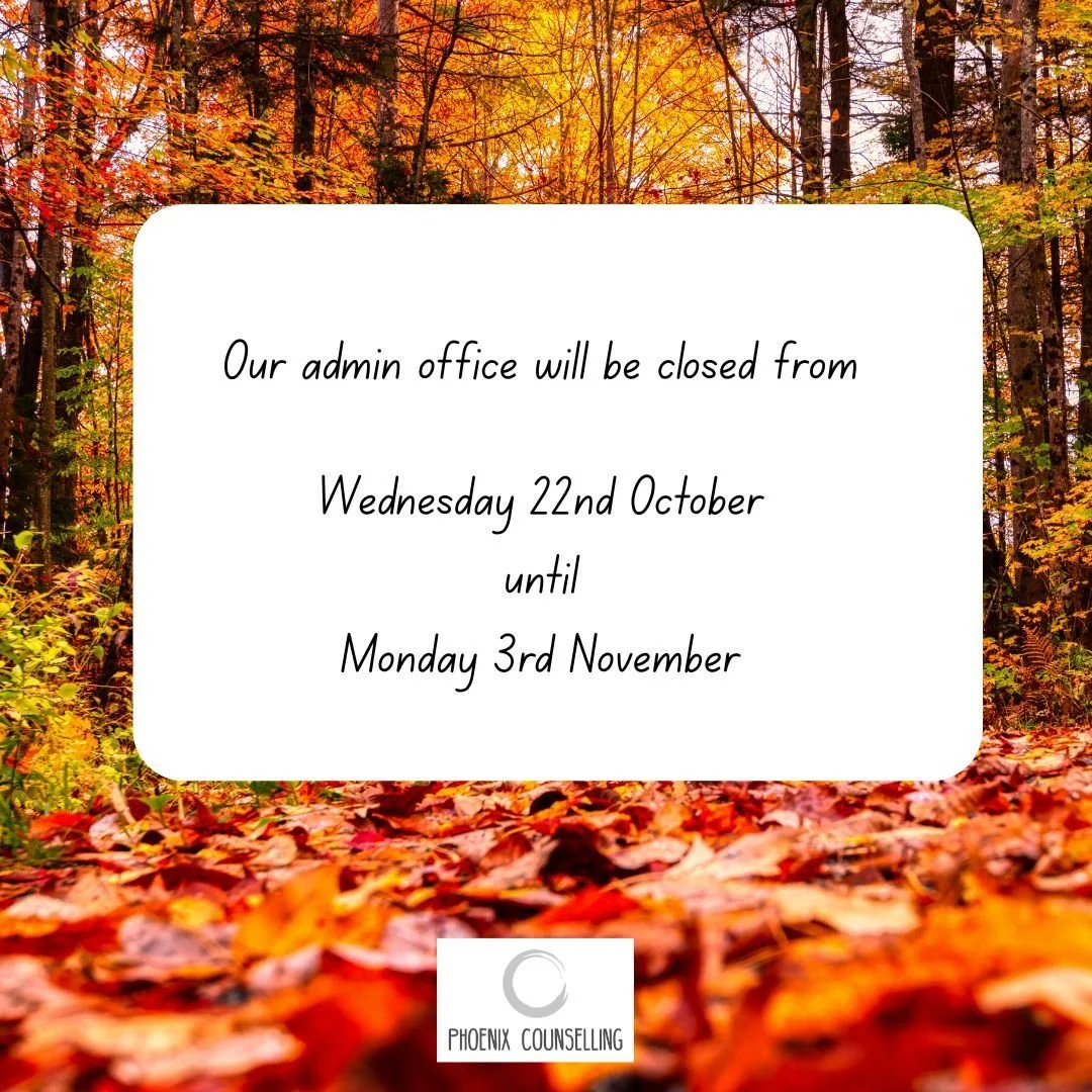 Our admin office will be closed from Wednesday 22nd October, until Monday 3rd November

Some of our therapists will be working with clients however, we will be unable to process referrals as most of the team will be enjoying some much-needed R&amp;R.