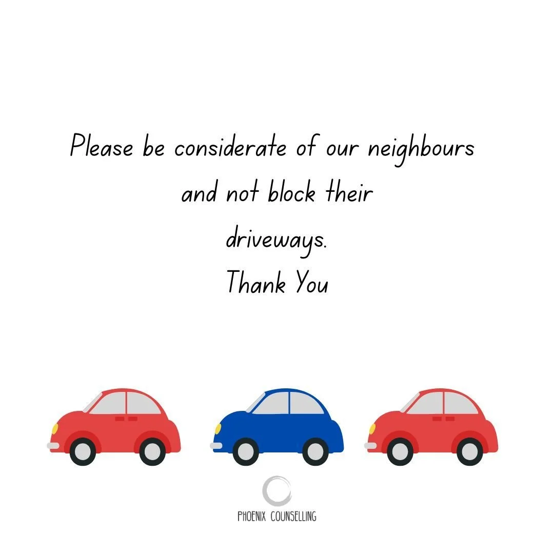 Roadside parking is available on Pottery Road. We ask they you be considerate of our neighbours and not block driveways, even when there are limited spaces.

If you are considering counselling/psychotherapy and would like us to arrange for one of our