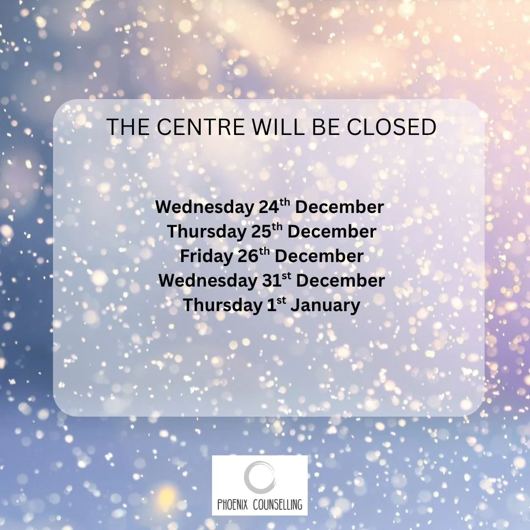 Although some of our therapeutic team will be offering sessions between Saturday 27th December and Tuesday 30th December, the centre will be completely closed on the above dates.

If you are considering counselling/psychotherapy and would like us to 