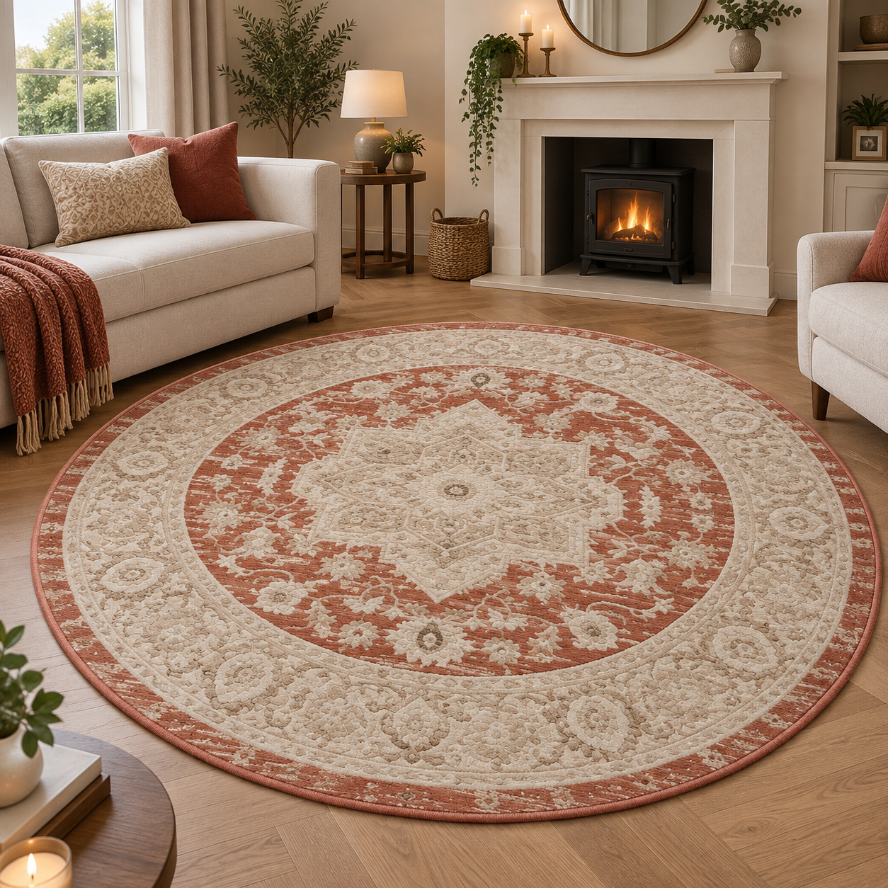 Classic Rose Circle Rug 160cm