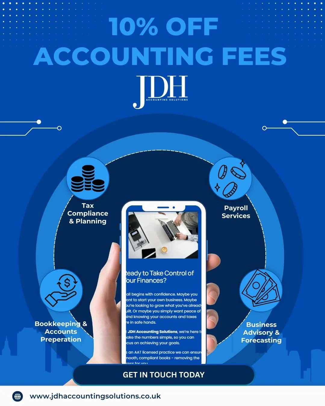 We’ve launched our brand-new website! 
To celebrate, we’re making it easier than ever to switch accountants. At JDH Accounting Solutions, we keep the process simple, seamless, and tailored to your business needs.
✨ As a special launch o