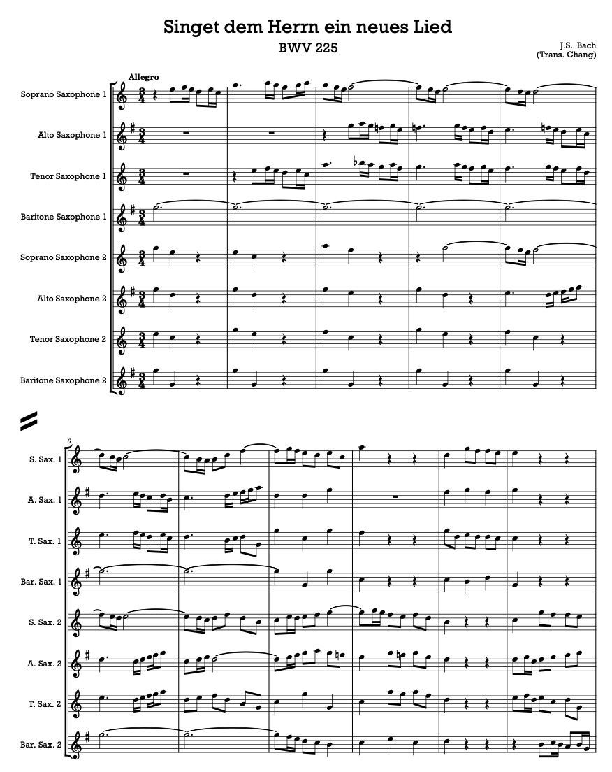Free Arrangement for saxophone octet of Bach Singet dem Herrn
