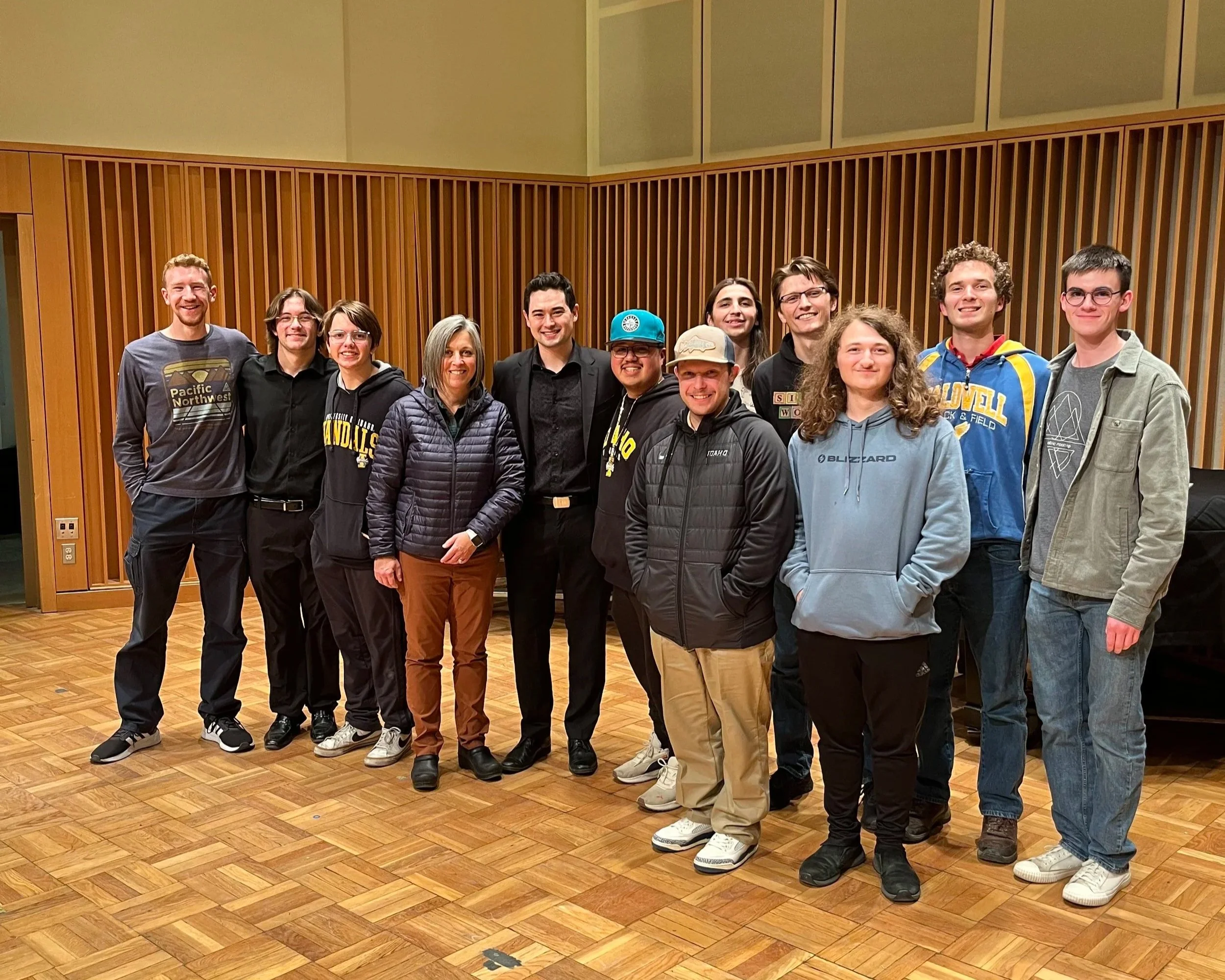 Landon Chang as Guest Artist at the University of Idaho, pictured with Professor Vanessa Sielert and the saxophone studio following a recital and masterclass