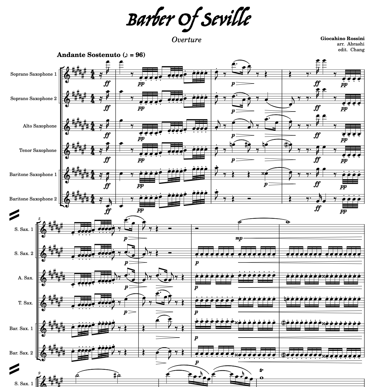 Barber of Seville arranged by Landon Chang for saxophone sextet