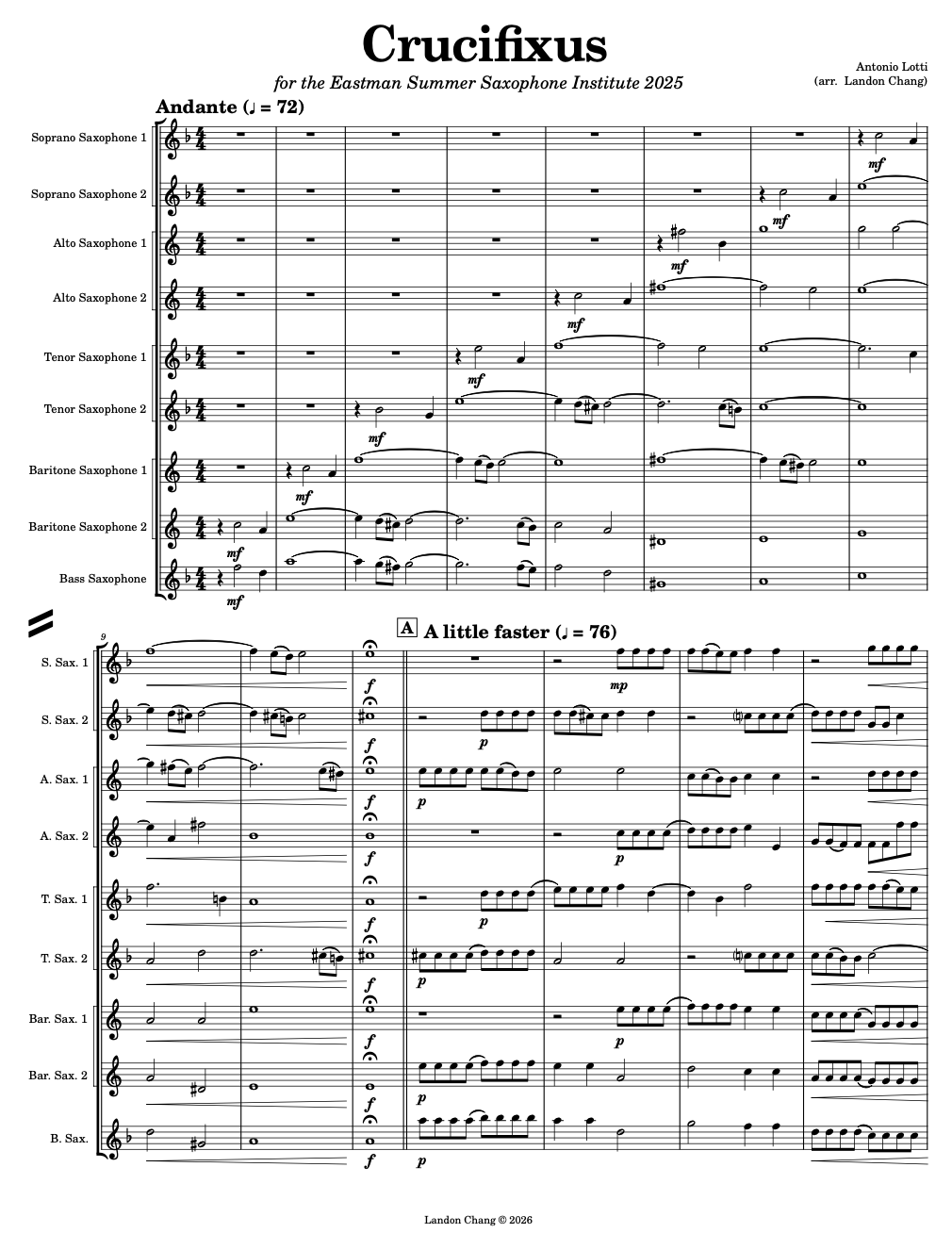 Crucifixus by Lotti arranged by Landon Chang