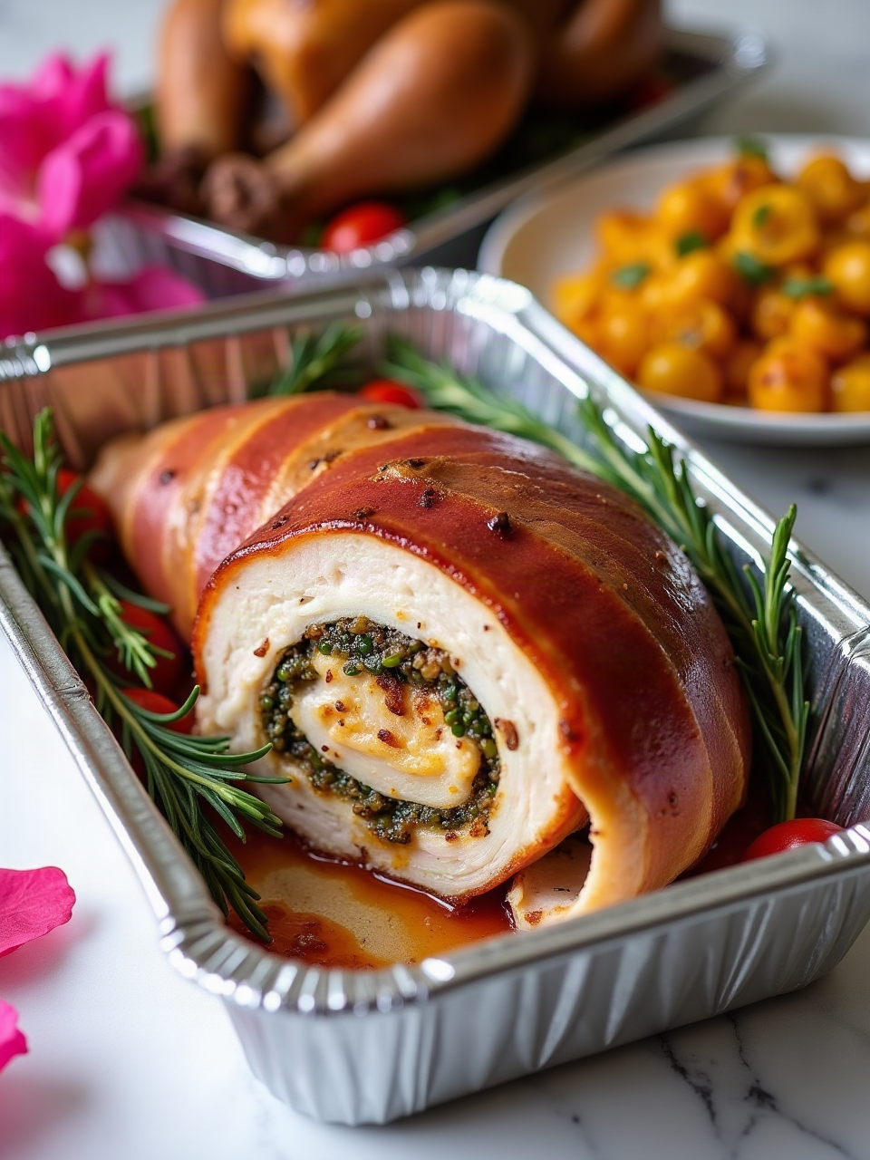 PECHUGA DE POLLO RELLENA DE PAVO ENVUELTA EN BACON