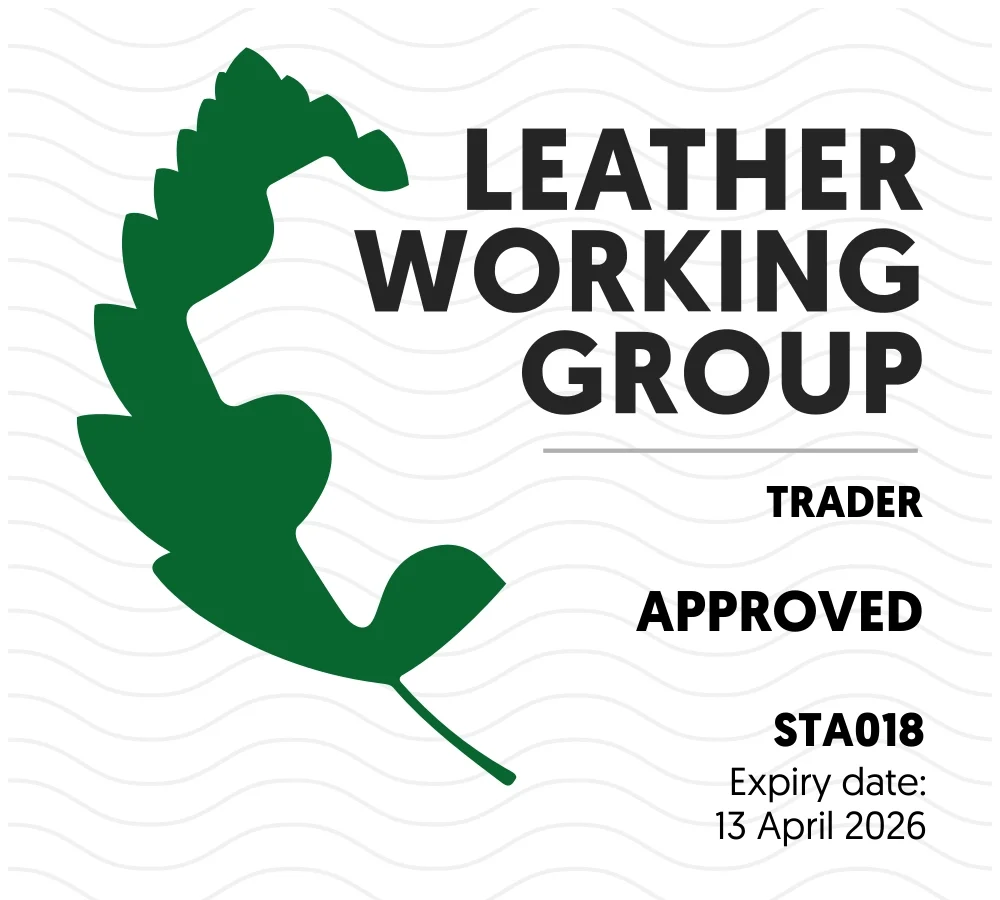 Leather Working Group (LWG) Trader Approved certification held by Starcouros, valid until April 13, 2026.