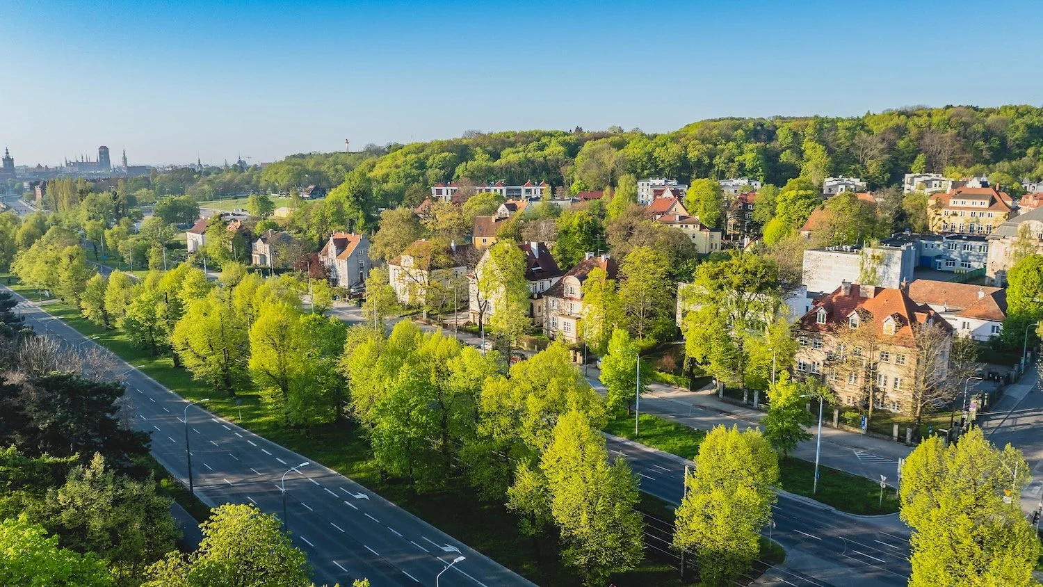Sunrise over the Aniołki district in Gdansk, Poland