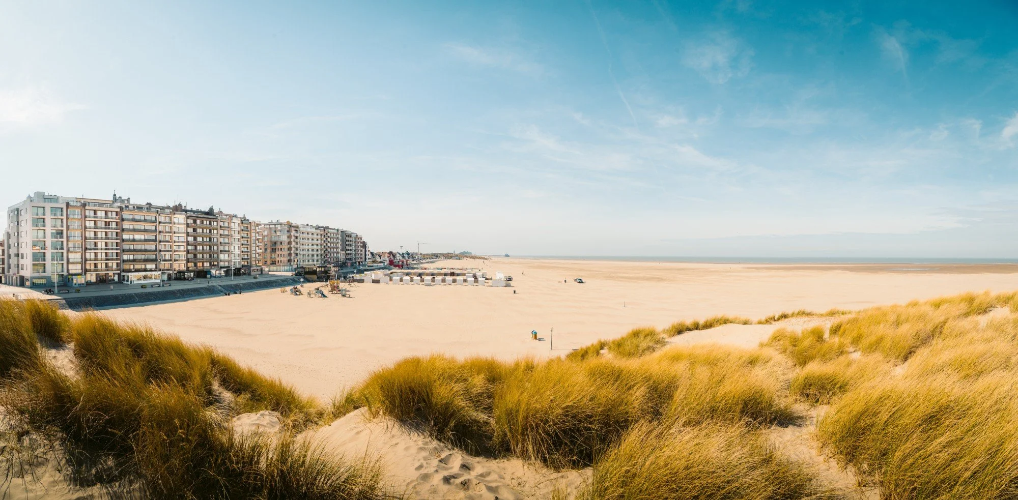 Sand dunes and beachfront in Ostende, Belgium