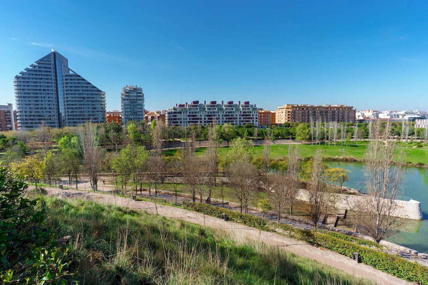 Blue-green infrastructure in Cabacera park in Valencia, Spain