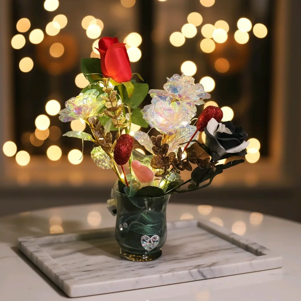 Flower Arrangement with vase and lights