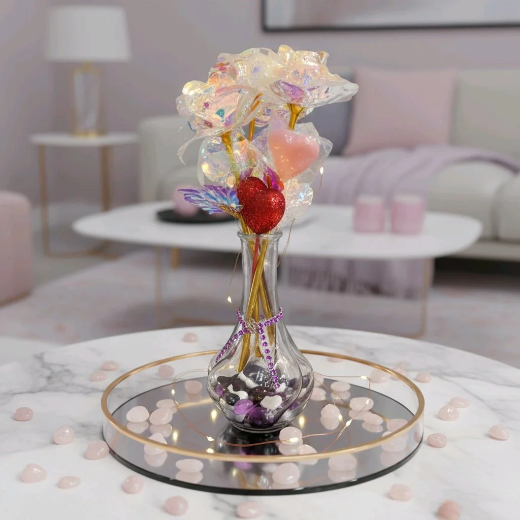Flower Arrangement with vase and lights