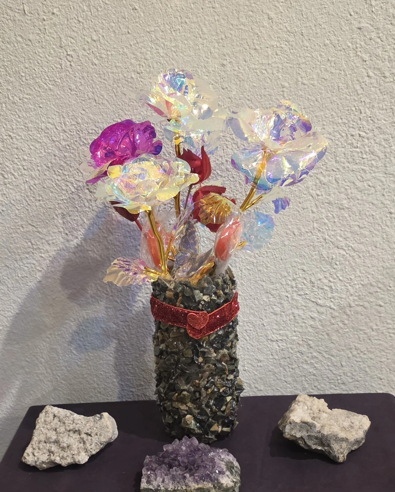 Floral arrangement with vase and lights