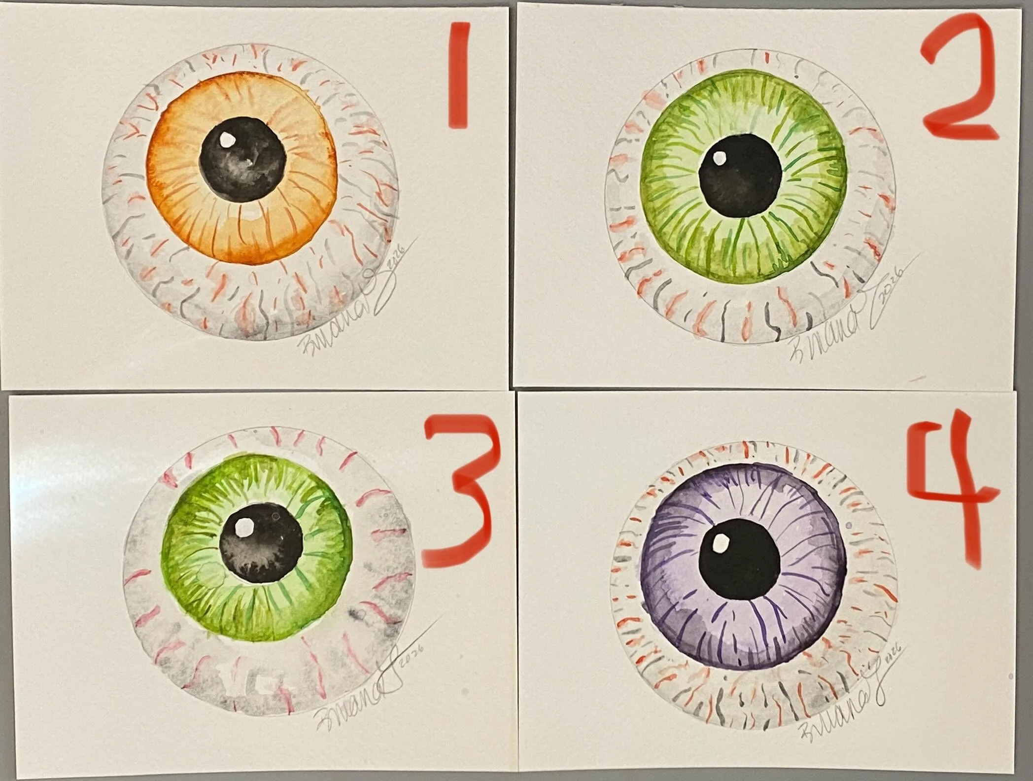 For sale
Original watercolor eyeball paintings
4.5x6 inches
$25 USD each, includes shipping to USA only

Comment with number of your choice, then DM full name and mailing address, and email associated with PayPal-I will email you an invoice

Thank yo