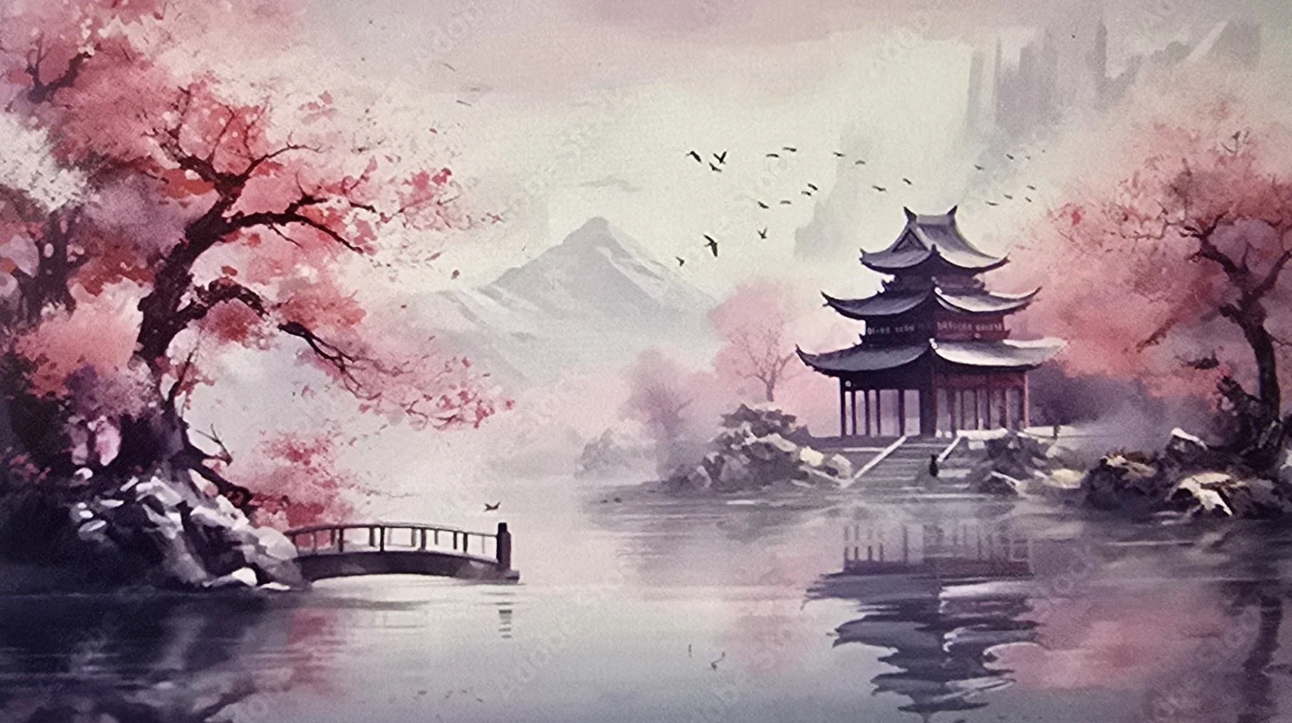 CHINESE WATERCOLOUR LANDSCAPE
