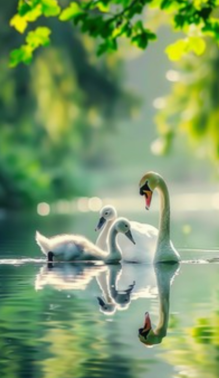 SWANS WITH BOKEH STYLE BACKGROUND