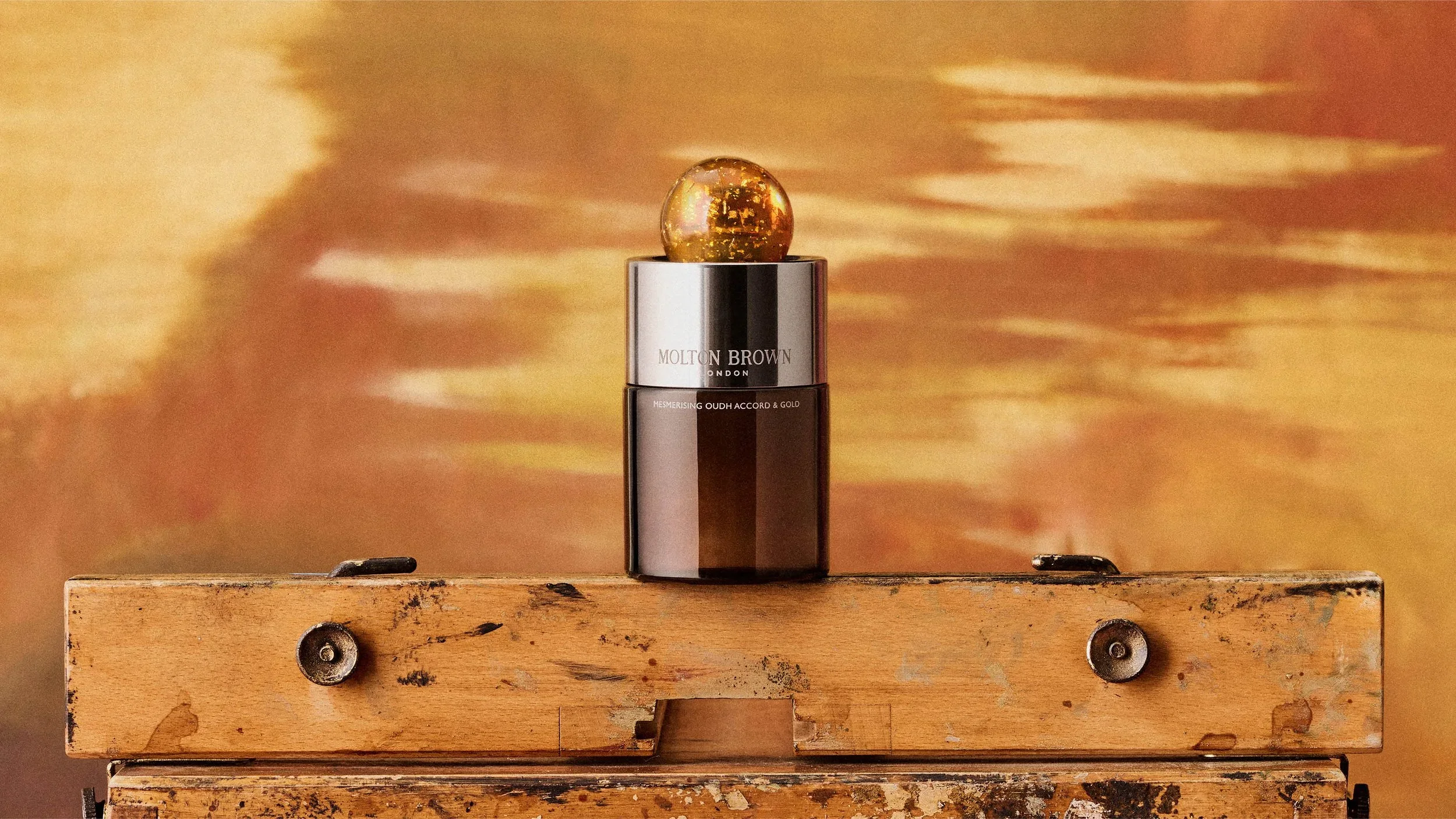 Mesmerising Oudh Accord & Gold fragrance bottle photographed for Molton Brown Artist of Note campaign.