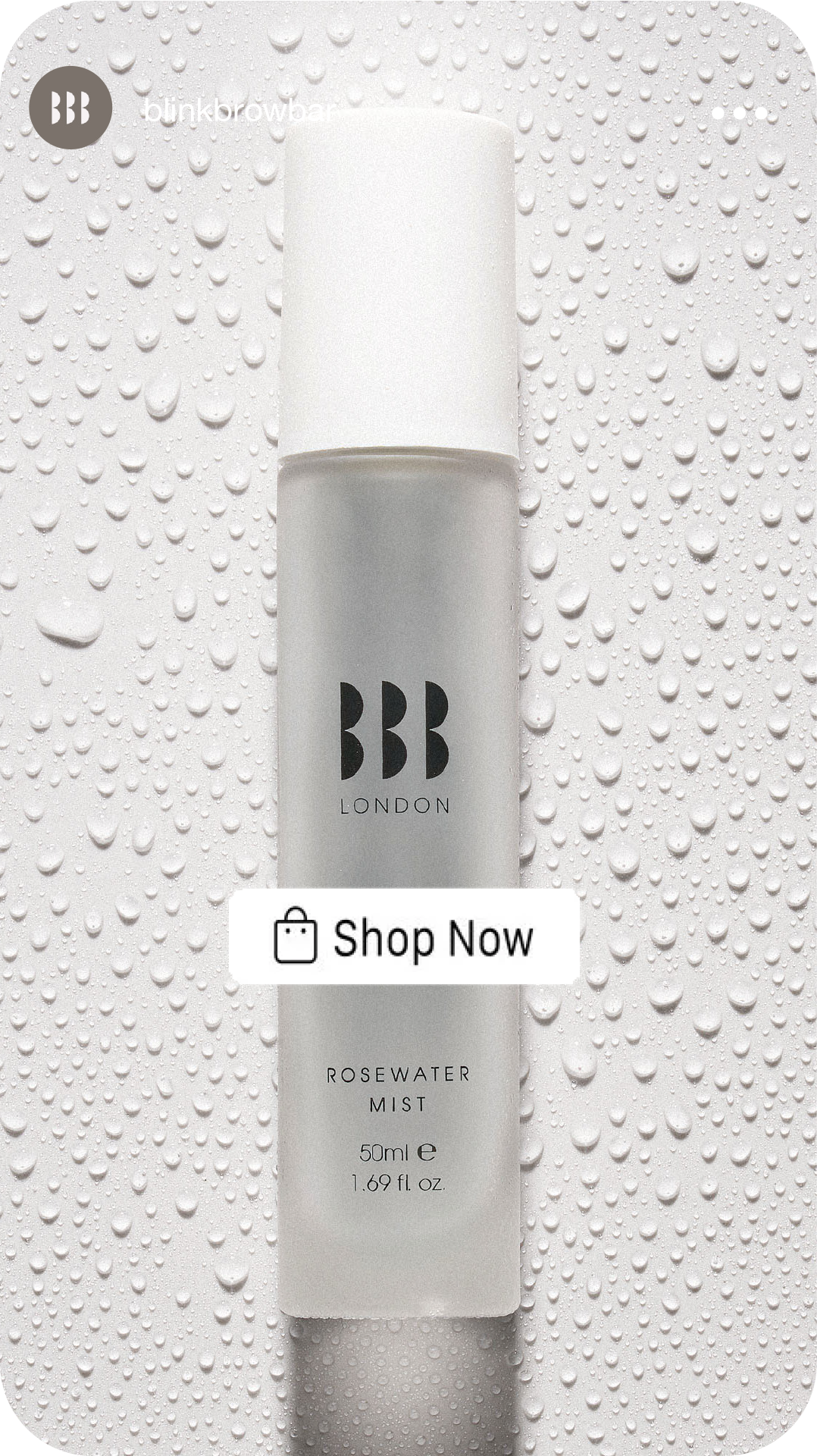 Instagram story series created for the Blink Brow Bar Rosewater Mist skincare campaign