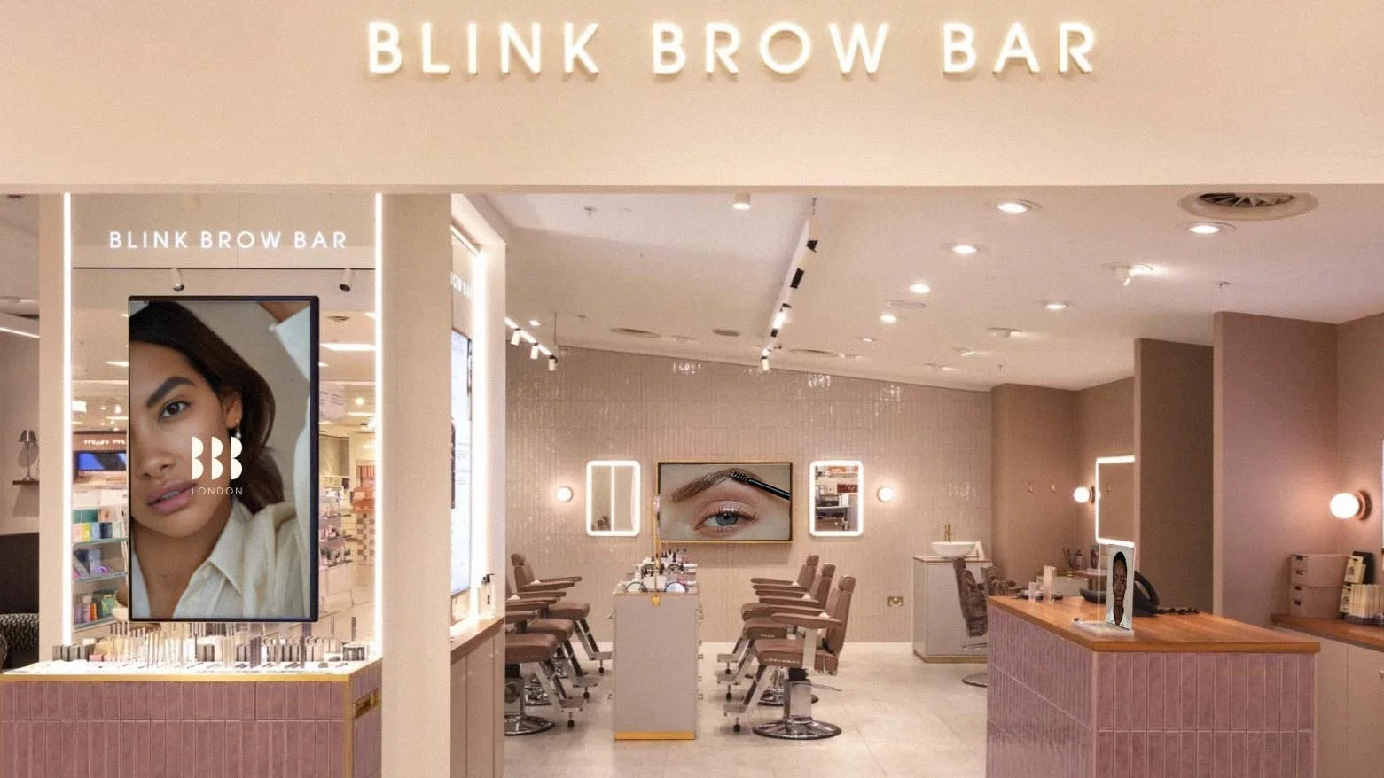 Interior of Blink Brow Bar showing retail and treatment space