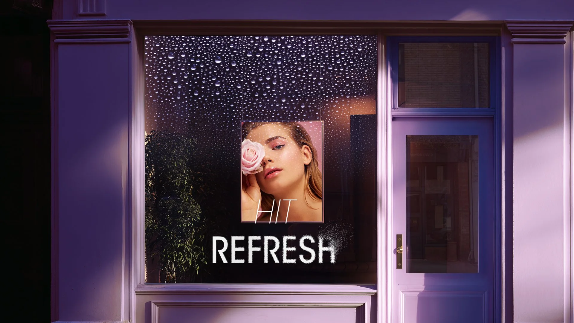 Window design concept for the Blink Brow Bar Rosewater Mist skincare launch campaign