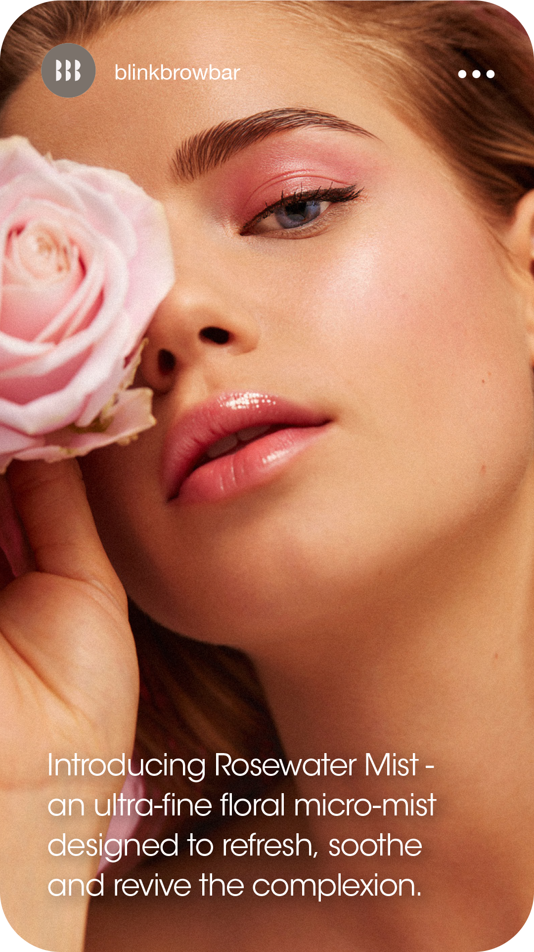 Instagram story series created for the Blink Brow Bar Rosewater Mist skincare campaign