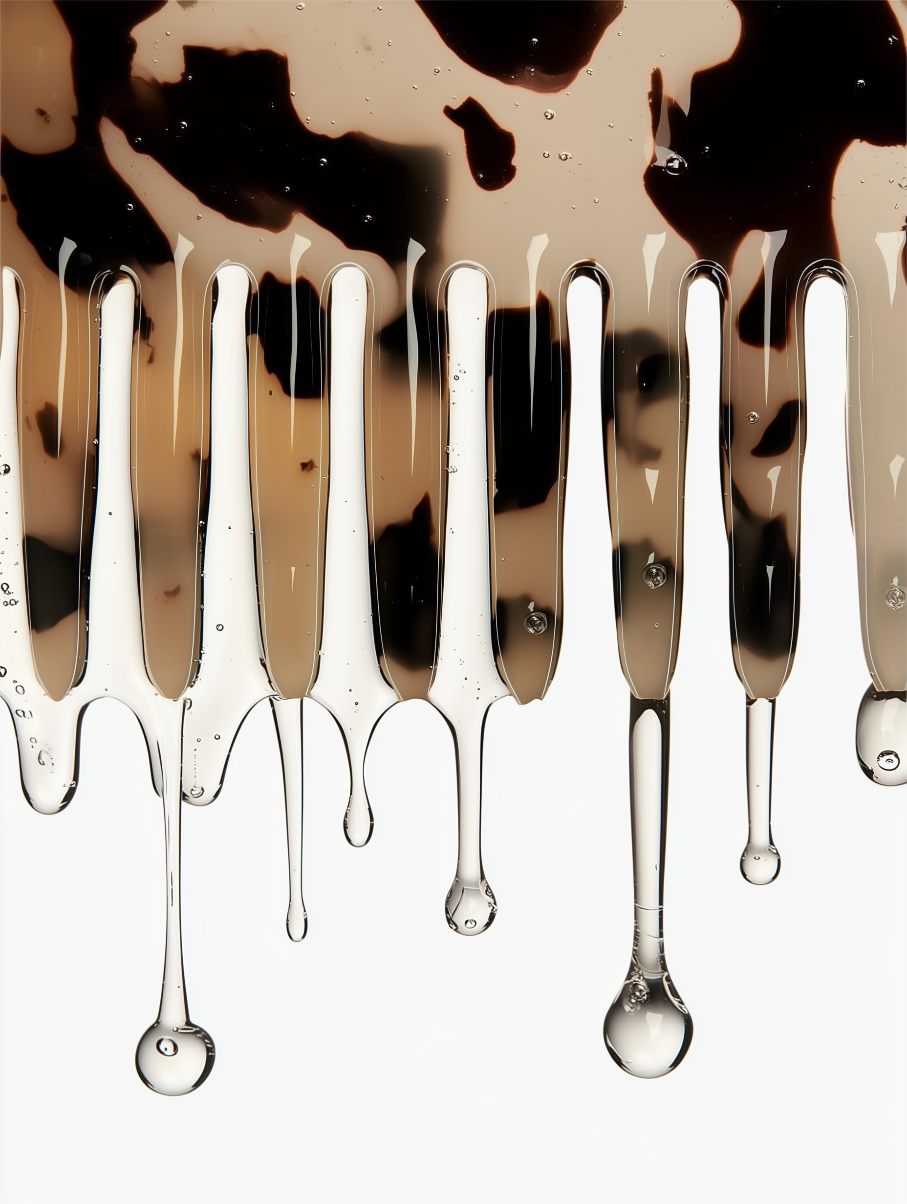 Close-up of chocolate syrup dripping down a surface with a blurred background.