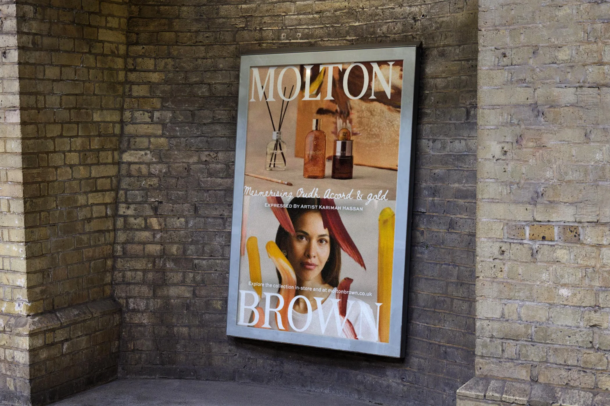 Outdoor poster in London for Molton Brown Artist of Note campaign featuring Karimah Hassan.
