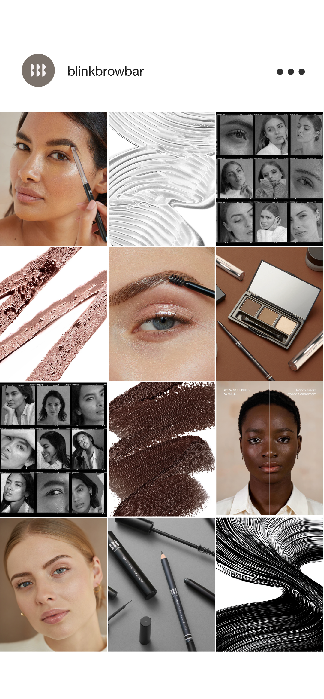 Mobile screens showing curated brow campaign visuals