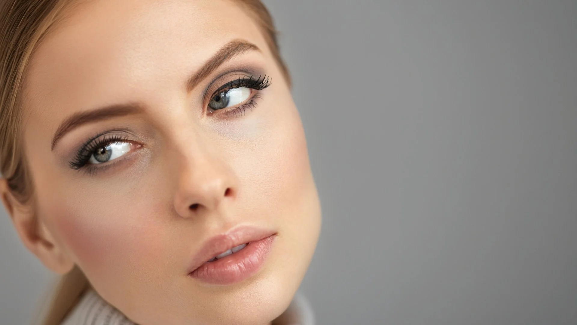 Close-up beauty image showing natural brow definition and defined eyes