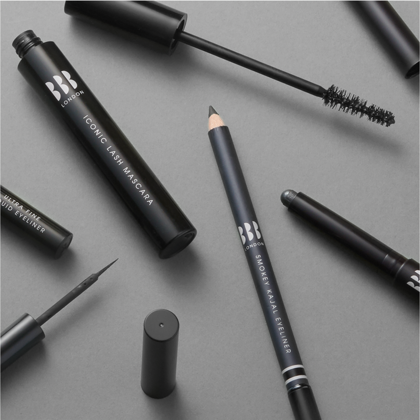 Eye product lineup arranged on neutral surface