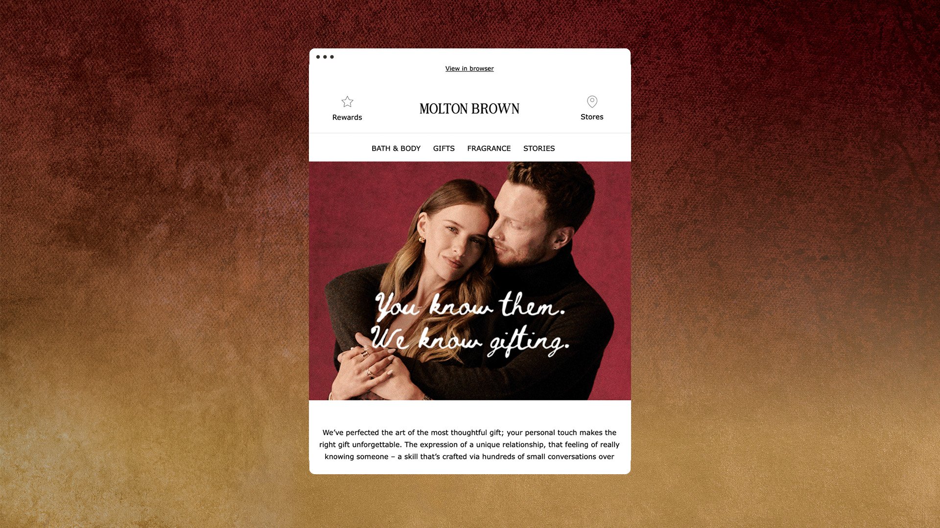 Molton Brown CRM email creative for You Know Them, We Know Gifting Christmas campaign, designed to drive gifting consideration.