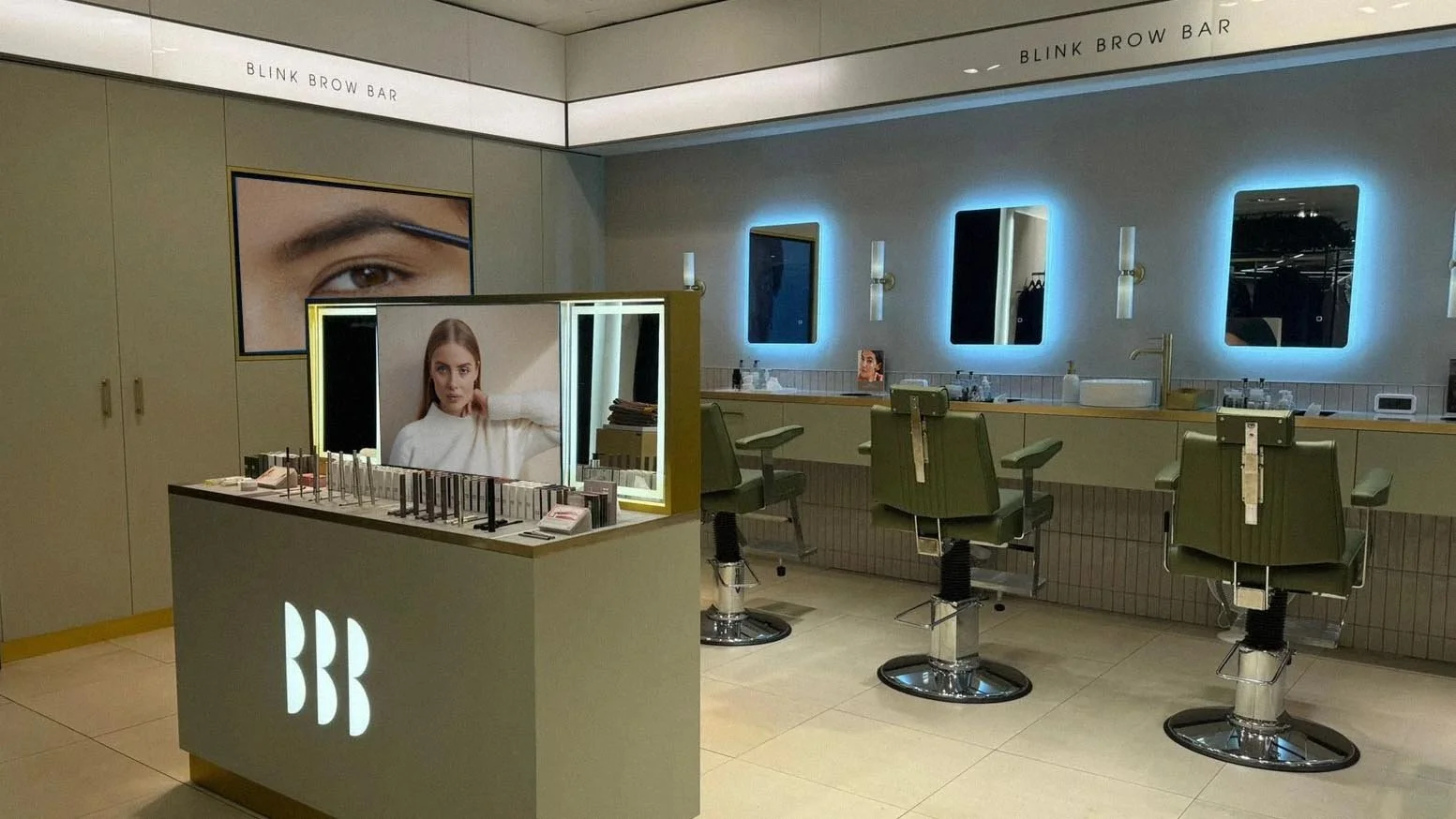 Blink Brow Bar retail and treatment space interior
