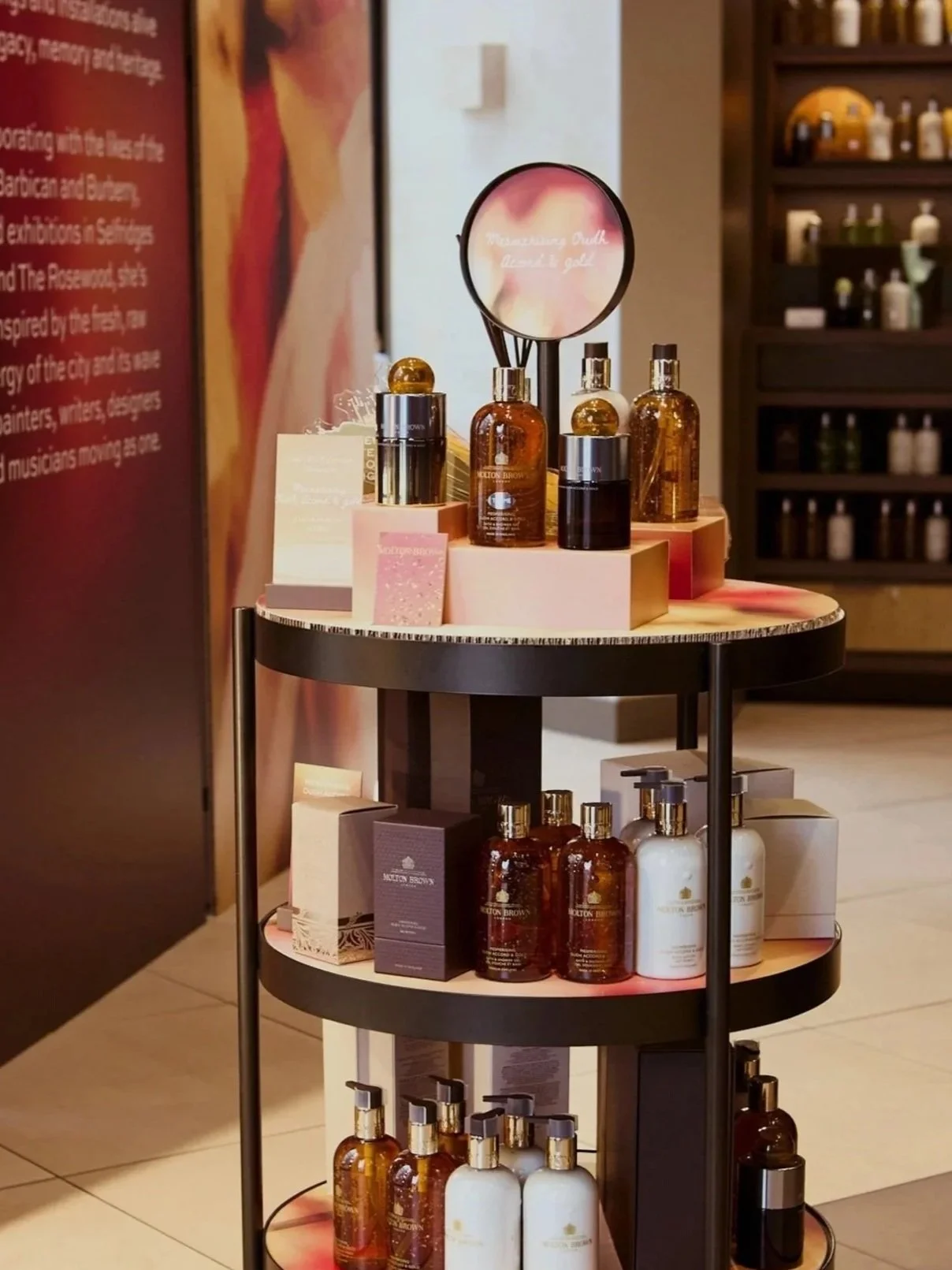In-store merchandising for Molton Brown Artist of Note fragrance campaign.