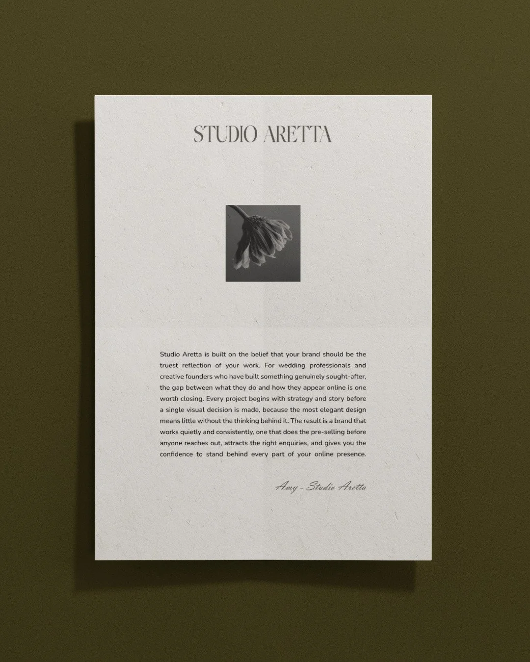Studio Aretta exists for the wedding professionals who are already doing exceptional work and know their brand is not quite keeping up.

The photographers, florists, planners, and makers who have built their reputation through word of mouth and genui