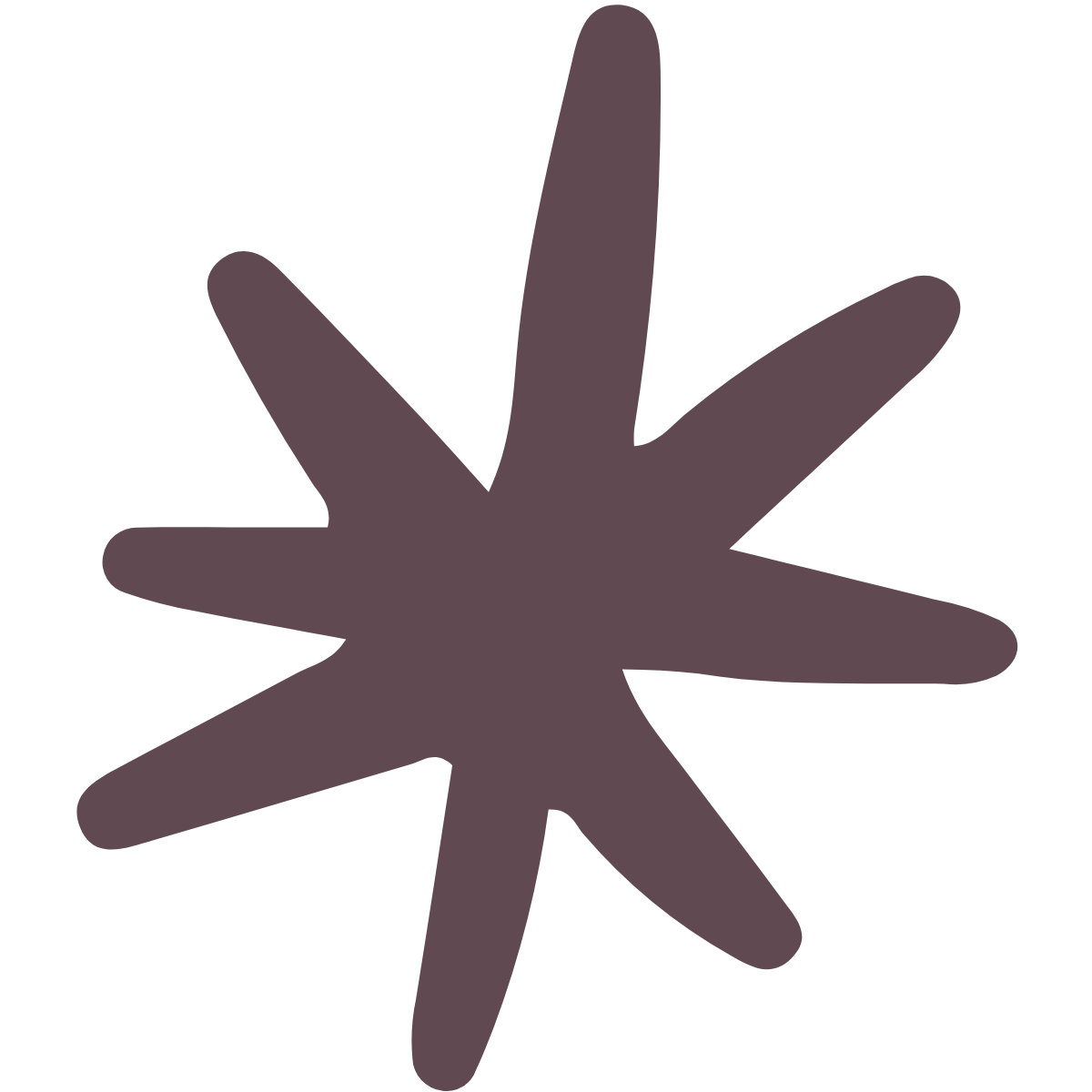 A dark, abstract star-like shape with uneven, elongated points on a transparent background.