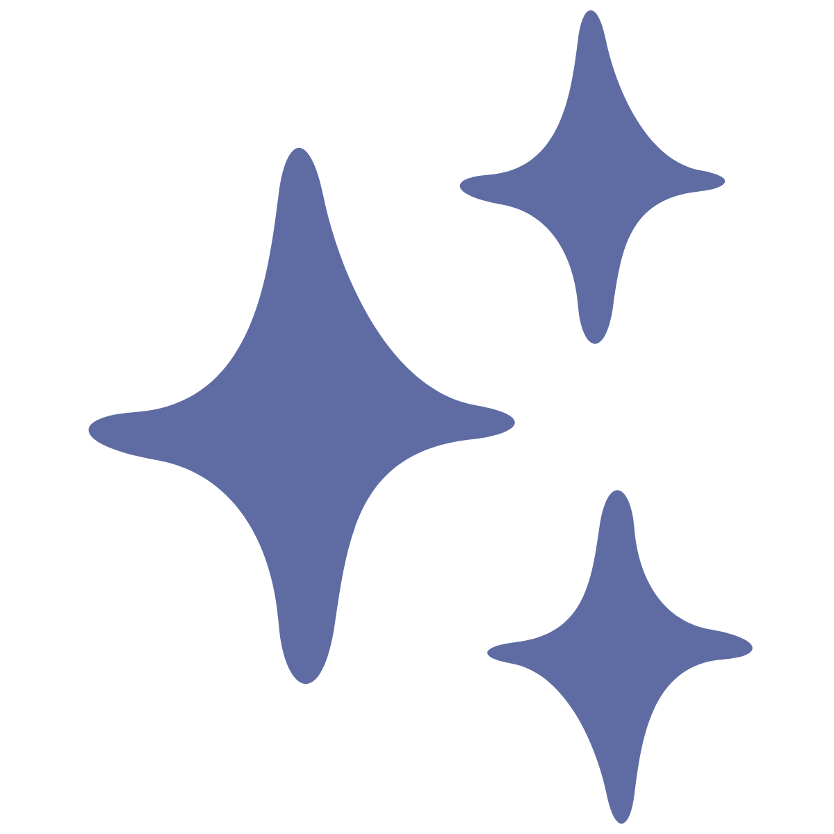 Three blue star-shaped sparkles of different sizes on a black background.