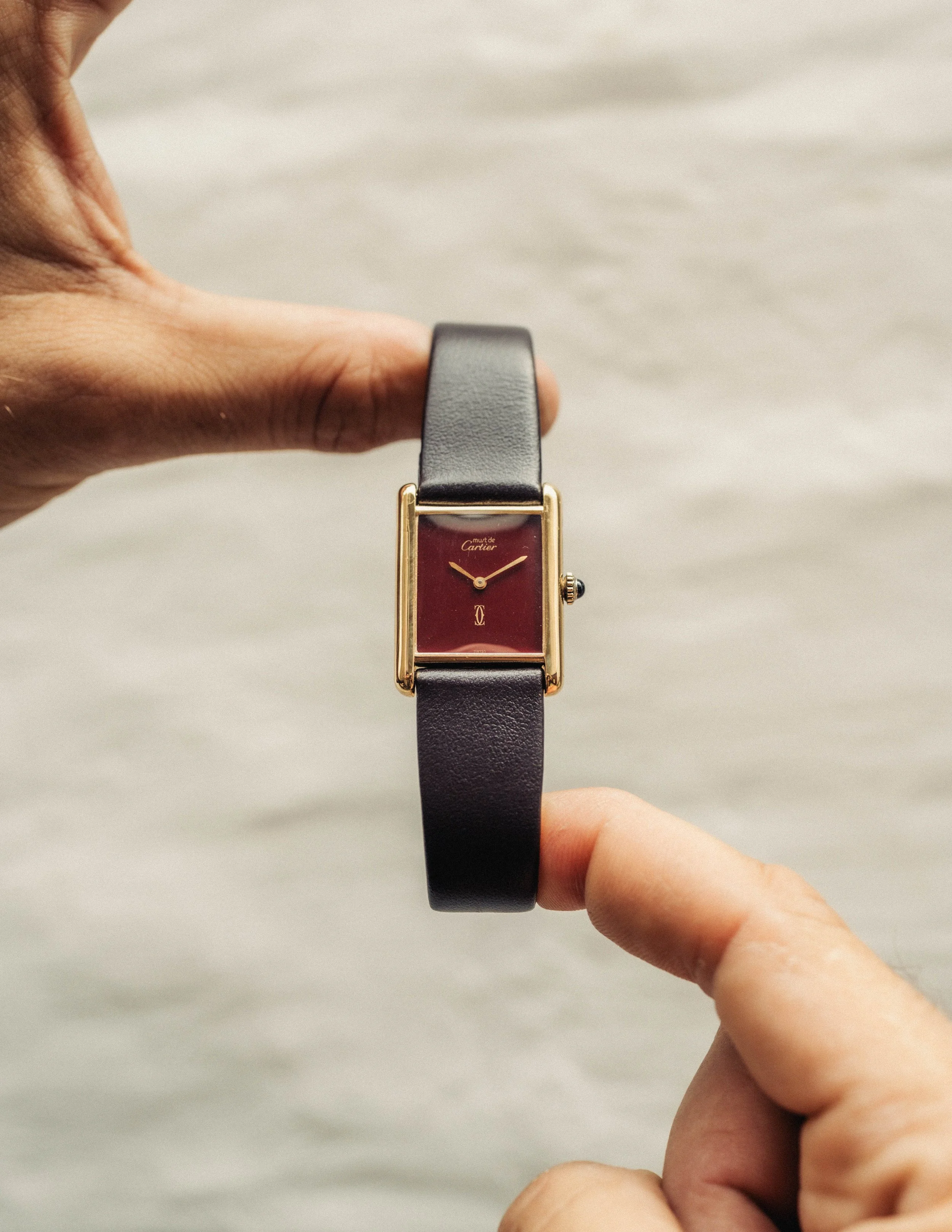 Must De Cartier Tank Mechanical Burgandy Dial