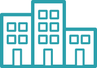 Line drawing of a multi-story building with windows and doors