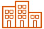 Outline of multiple city buildings with windows