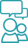 Icon of two people with a speech bubble above them