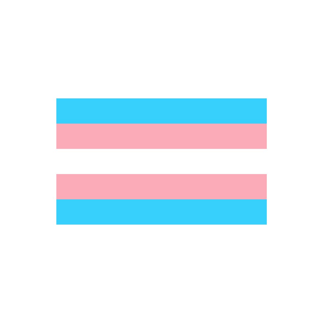 Flag of transgender pride with blue, pink, and white stripes.
