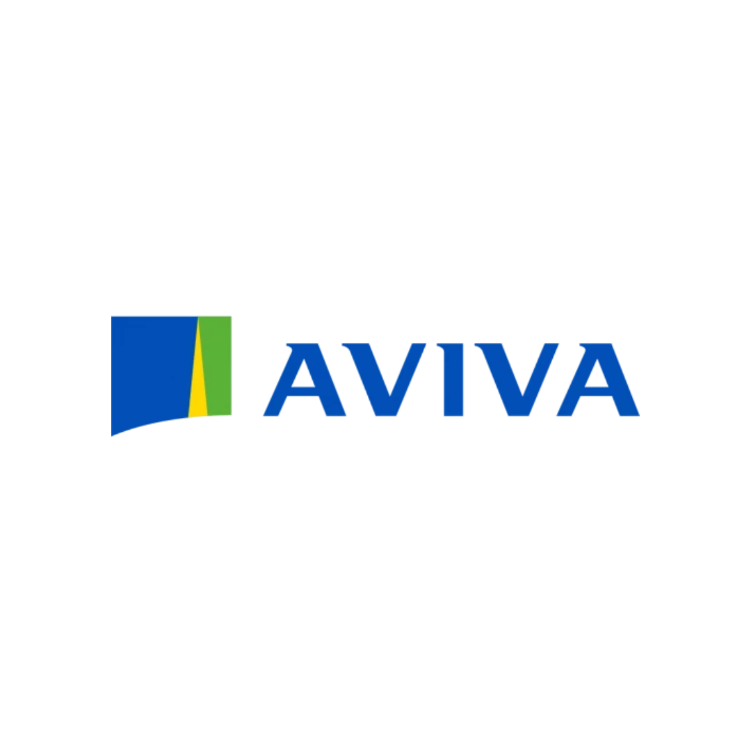 The logo of Aviva, a global insurance company, featuring a stylized multicolored square with blue, yellow, and green sections, and the word 'AVIVA' in bold blue letters.