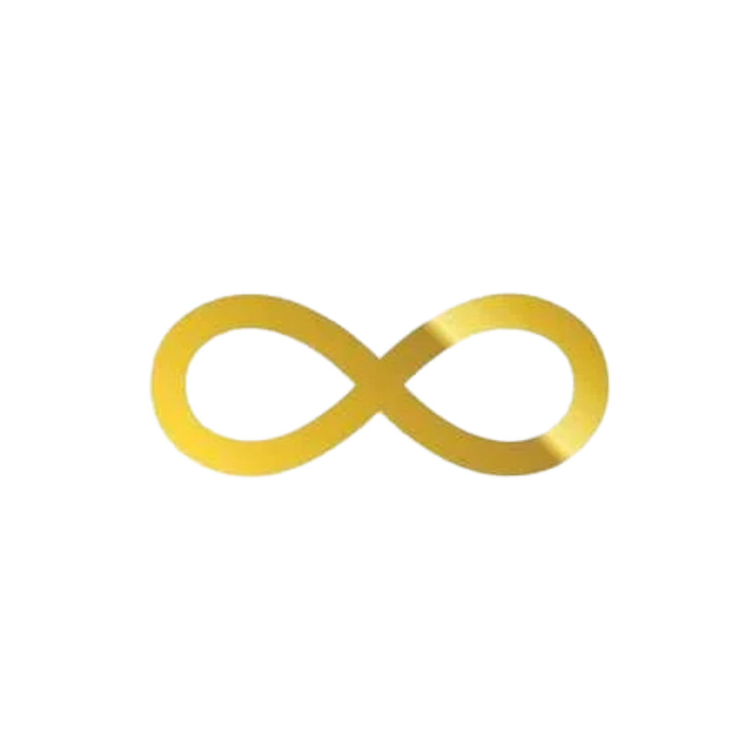 A yellow 3D infinity symbol on a black background.