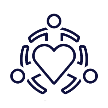 A graphic icon of four people holding hands around a heart.