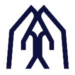 Stylized dark blue emblem with abstract geometric shapes resembling a bird or an arrow.