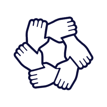 illustration of five hands stacked together in a circle, symbolizing unity and teamwork