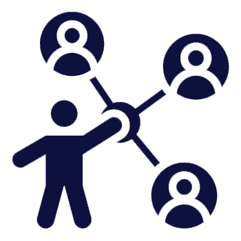 Icon of a person connected to three others through a network or structure.