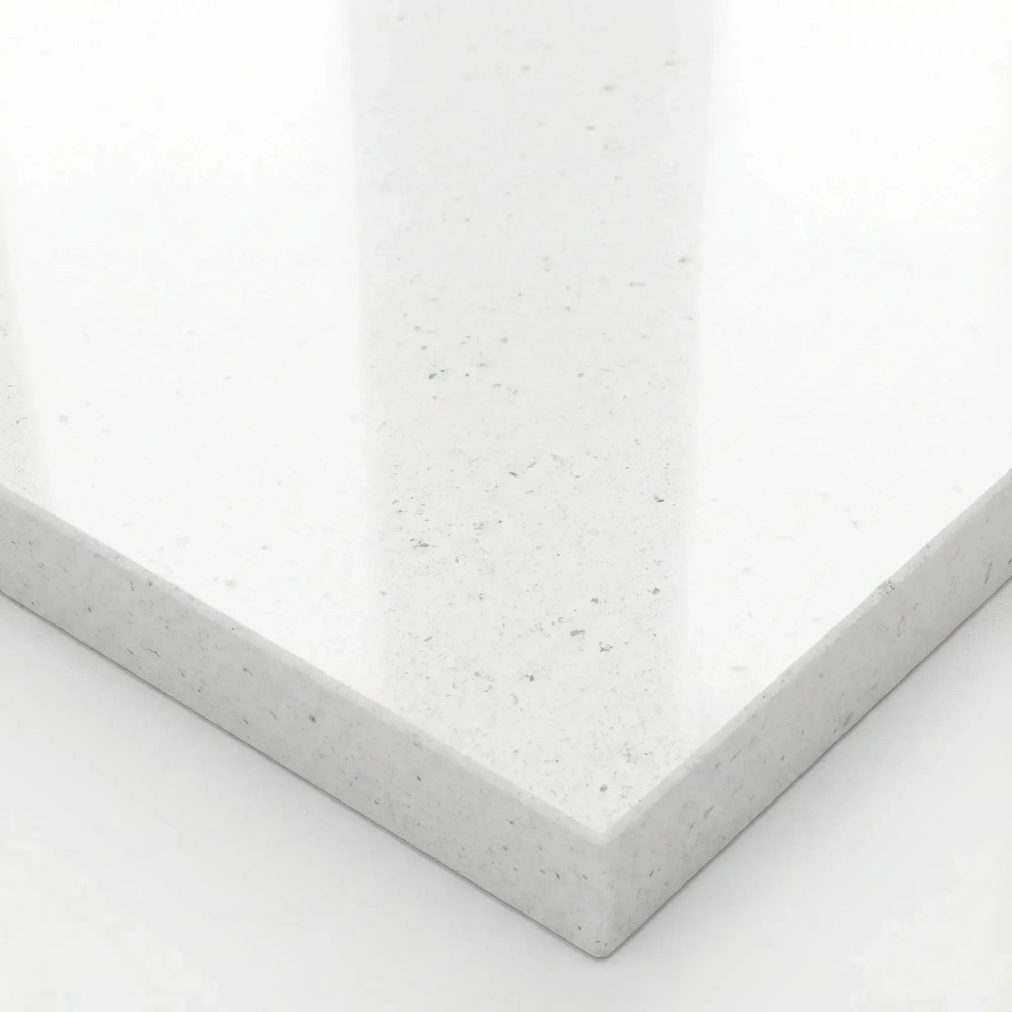 Pure white Magic Quartz sample block, durable and stain-resistant engineered stone surface.