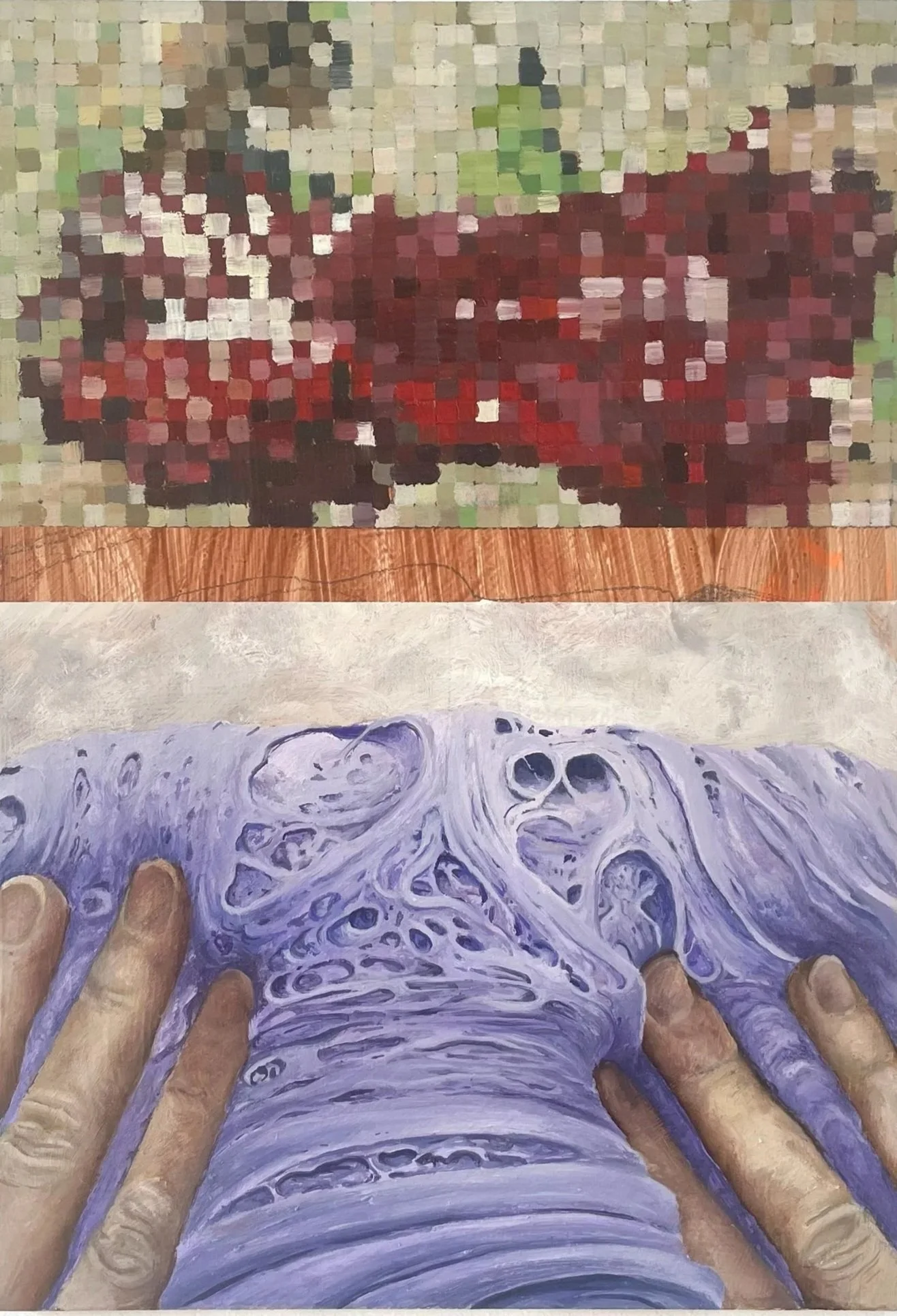 "full-moon doom scrolling I", oil paint on wood panel, 31cm x 22cm, 2025